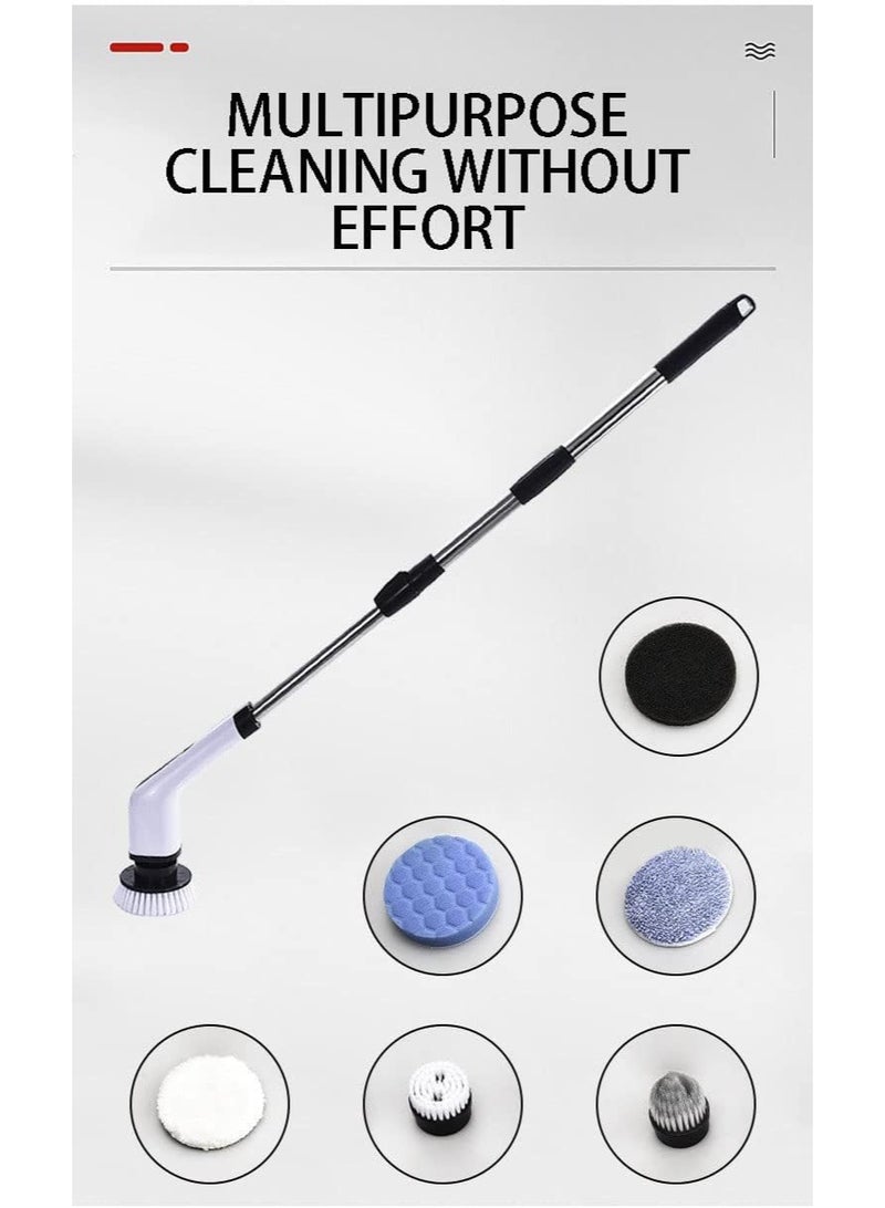 فرشاة تنظيف كهربائية دوارة - فرشاة تنظيف لاسلكية قابلة لإعادة الشحن بسرعتين مع مقبض تمديد قابل للتعديل، 7 رؤوس فرشاة في 1، مقاومة للماء بمعيار IPX7، منظف للاستحمام والبلاط بزاوية 360 درجة - Image 5